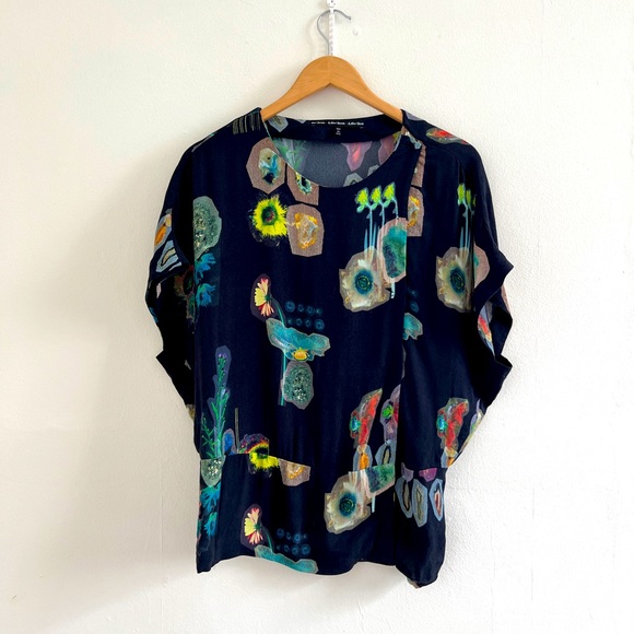 & Other Stories Tops - & Other Stories Black Blouse with Digital AI Flower Pattern Snap on UK 12 EU 40